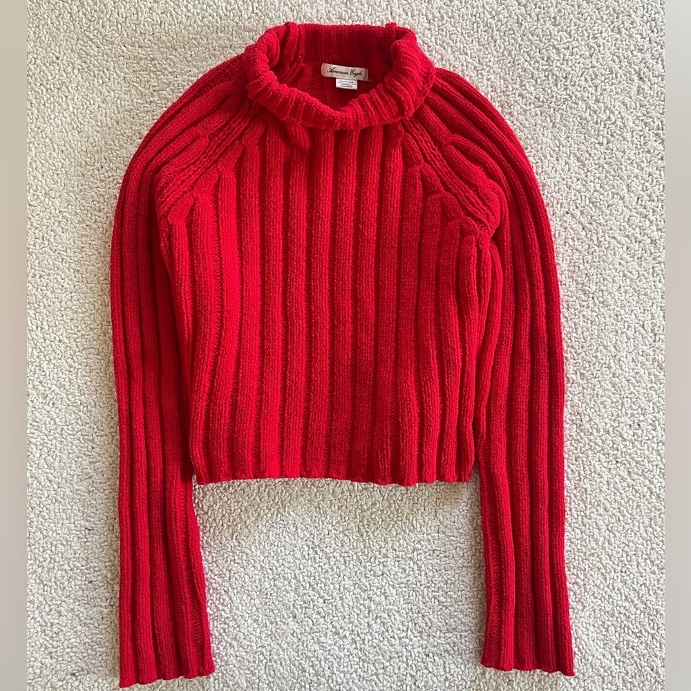 American Eagle Outfitters Red romantic preppy Cowl Neck cropped Sweater XS